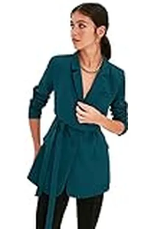 Trendyol Damen Übergröße Regular Wickelschnitt Plain Webstoff Blazer Abrigo, , 34 De Las Mujeres