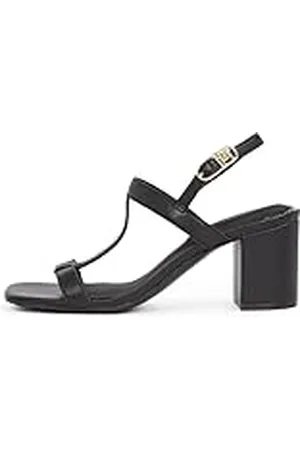 Tommy Hilfiger Sandalias Mujer Leather Block Heel con tacón, (Black), 37