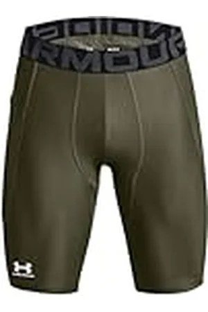 Under Armour UA HG Armour Long Shorts Pantalones deportivos cortos, shorts para hombre transpirables y de secado rápido, color verde marino/blanco