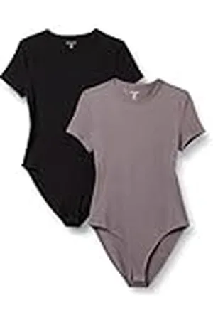 Amazon Body Tipo Camiseta de Corte Entallado en Punto de algodón elástico Mujer, Pack de 2, , M