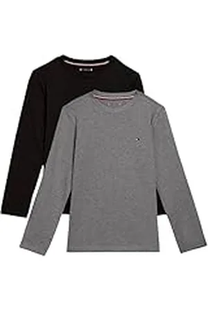 Tommy Hilfiger Pack de 2 Camisetas de Manga Larga para Niños Algodón, Multicolor (Medium Grey Ht/Black), 4-5 Años