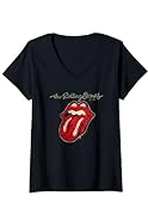 The Rolling Stones Mujer Plastered Tongue by Rock Off Camiseta Cuello V