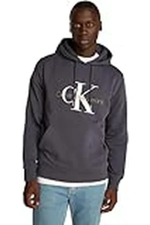 Calvin Klein Sudadera Hombre Hoodie Seasonal Monologo Regular de algodón, Gris , XS