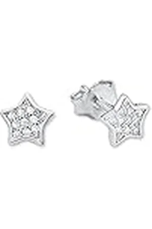 Amor Pendientes de plata de ley 925 para niña, con circonita cúbica sintética, 0,6 cm, plata, estrella, Se entrega en estuche de regalo