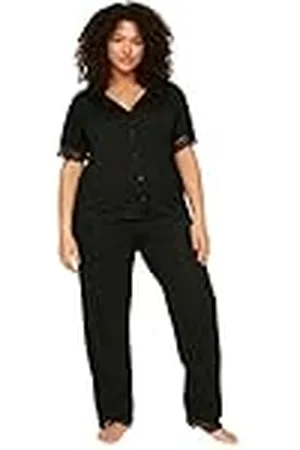 Trendyol Women Polka Dot Knit Shirt-Trousers Plus Size Pajamas Set Pijama, , 6XL (Pack de 2) para Mujer