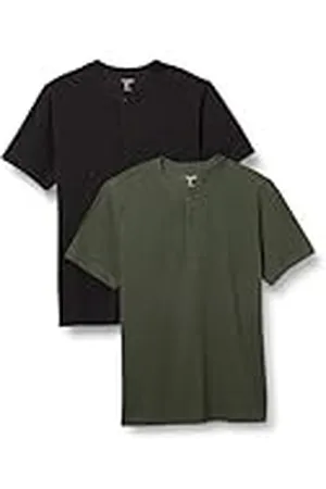 Amazon Camisa de manga corta Henley de piqué y corte entallado Hombre, Pack de 2, , XXL