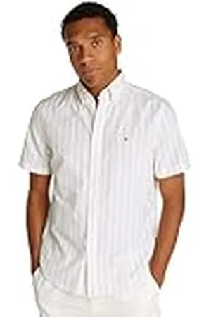 Tommy Hilfiger Camisa de Popelín para Hombre Flex Poplin Manga Corta, Multicolor (Citronella / Optic White), M