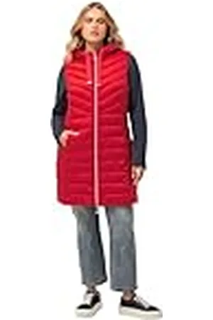 Ulla Popken Chaleco Largo, Dobladillo con Cremallera, Cuello Alto, Capucha, , 46-48 para Mujer