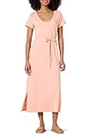 Amazon Vestido Midi Estilo Camiseta con cinturón y de Manga Corta Mujer, , L