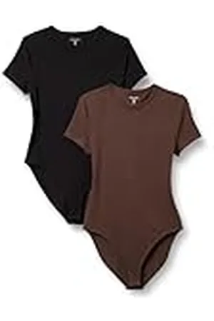 Amazon Body Tipo Camiseta de Corte Entallado en Punto de algodón elástico Mujer, Pack de 2, , XS
