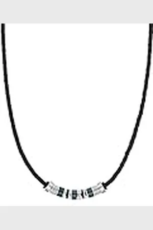QS by s.Oliver Collar de acero inoxidable de cuero collar de los hombres, 45 + 5 cm, bicolor, viene en caja de regalo de joyería