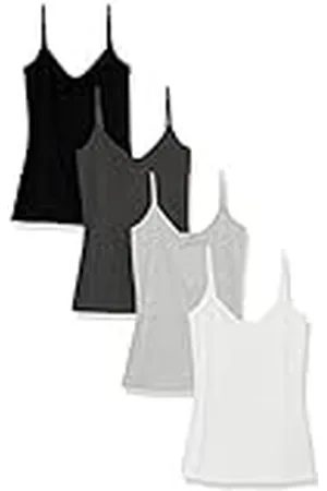 Amazon Camiseta interior ajustada de punto con cuello de pico (disponible en tallas grandes) Mujer, Pack de 4, , XL Grande