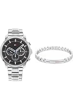 Tommy Hilfiger Reloj Analógico de Cuarzo multifunción para Hombre con Plateada - 1791794 Brazalete de eslabón para Hombre de Acero Inoxidable - 2790313