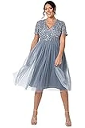 Maya Deluxe Vestido de Noche Midi Adornado para Mujer, Cuello En V con Manga Corta para Graduación, Boda Dama de Honor, , 34