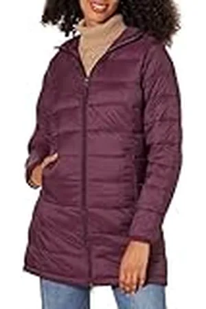 Amazon Abrigo Acolchado de Corte Recto con Capucha, Ligero y Resistente a la Lluvia (Disponible en Tallas Grandes) Mujer, , M