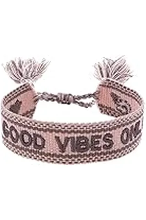Engelsrufer Pulsera de Mujer de Tela Poliéster y Algodón en Color Rosa Oscuro con Bordado GOOD VIBES ONLY – Cierre de Cordón – Tamaño Ajustable, 15,5-25 cm, Lana, No es una Piedra Preciosa