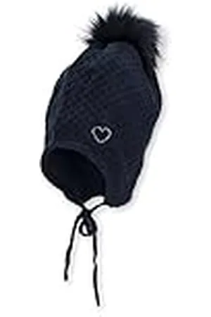 Sterntaler Gorro con pompón para niña, diseño de corazón con Brillantes, Color Azul Marino, Talla 39