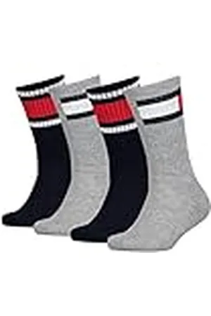 Tommy Hilfiger Crew Sock, Gris (Middle Grey Melange/Navy), 39 (Pack de 4) Unisex Niños
