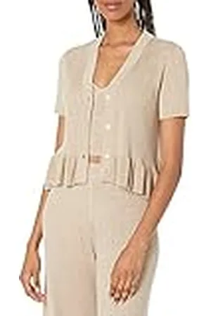 THE DROP Cárdigan para Mujer, Catalina de Punto Acanalado con Volante Peplum, , XXS