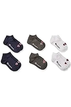 Champion Core Junior 6PP Sneaker, Calcetines, para Niños, Blu Marino, Bianco, Grigio Melange Scuro, 27-30