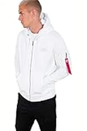 Alpha Industries Back Print Zip Sudadera, Blanco (White-09), L para Hombre