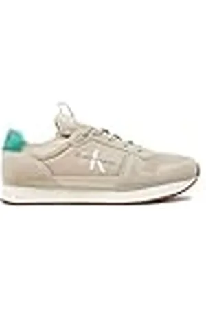 Calvin Klein Men RUNNER SOCK LACEUP NY-LTH, Eggshell/Bahama Green, 44 EU