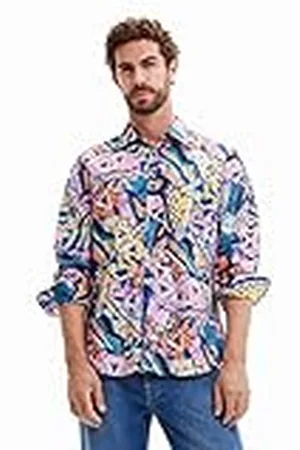 Desigual CAM_Paper 9021 Multicolor Fucsia Camiseta, Material de Acabados, S para Hombre