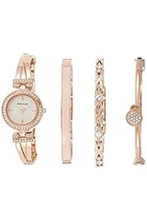 Anne Klein Conjunto de Pulsera y Reloj Tipo Brazalete en Tono Oro con Detalles de Cristal de Primera Calidad para Mujer