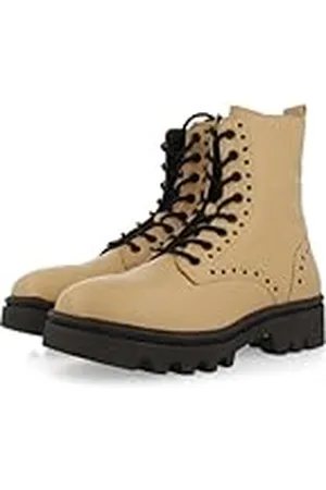 Gioseppo Botín Beige Tipo Biker con Cordones y Tachuelas en Negro con Piso Track en Negro y Beige para Mujer hachiville