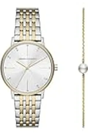 Armani Exchange Conjunto con pulsera y reloj para mujer de acero inoxidable con tres agujas, AX7156SET