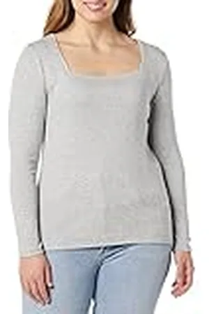 Amazon Camiseta Entallada de Manga Larga y Escote Cuadrado Mujer, , M
