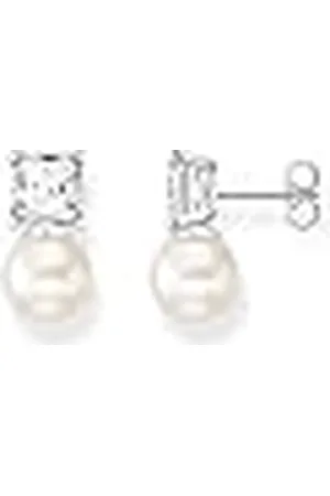 Thomas Sabo Pendientes para mujer en color plata de ley 925 con perla de agua dulce y circonitas, tamaño: 17 x 8 mm, H2248-167-14, 17x8 mm, Plata de ley, Circonia cúbica 1