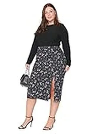 Trendyol Tubo Midi Acampanada para Mujer, Talla Grande, Falda de Punto, , 4XL