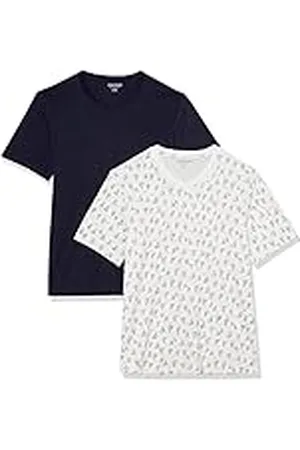 Amazon Camiseta de manga corta, cuello de pico, corte recto (disponible en tallas grandes y largos especiales) Hombre, Pack de 2, , L