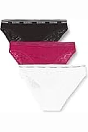 Calvin Klein Pack de 3 Braguitas Tipo Bikini con Encaje para Mujer, Multicolor (Purple Potion/White/Black), XL