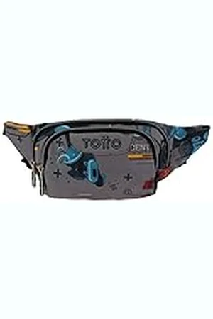 TOTTO Riñonera para Niños, Modelo Gancho, Capacidad 1 L, con 1 Compartimento Principal y 1 Bolsillo Delantero, Tejido Poliéster de Alta Densidad y Calidad, Tira Ajustable, Estampado Gris con