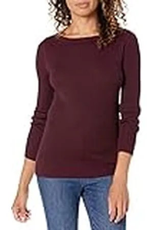 Amazon Jersey Ligero de Canalé con Manga Larga y Escote Barco Mujer, , XL