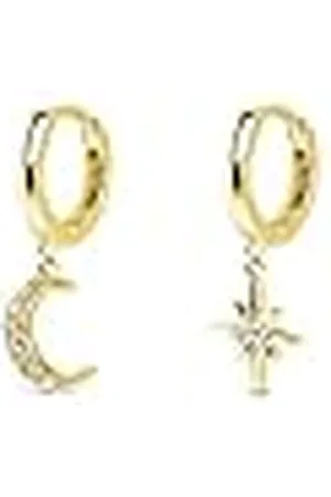 SINGULARU Pendientes Polar Moon Spark. Plata de Ley 925 con Acabado Baño de de 18 Kt. Cierre Congo. Joyas para Mujer