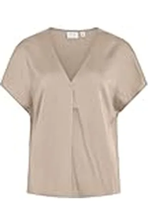 VILA Viellette V-Neck S/S Satin Top-Noos Blusa de Manga Corta, , 44 Mujeres