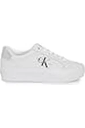 Calvin Klein Jeans Sneaker vulcanizadas Mujer Flatform Lace Up Leather Calzado, Blanco (Bright White/Silver), 39