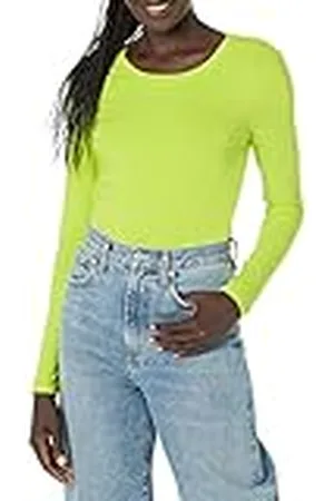 Amazon Camiseta de Cuello Caja, Manga Larga y Ajuste Clásico (Disponible en Tallas Grandes) Mujer, , XL