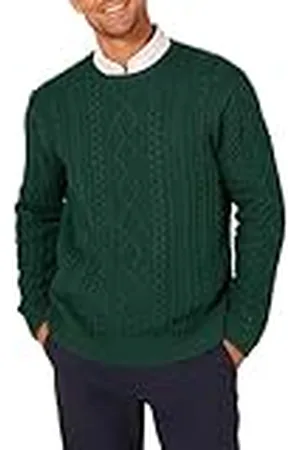 Amazon Jersey de Manga Larga 100% de Algodón con Trenzado Aran y Cuello Redondo Hombre, , M