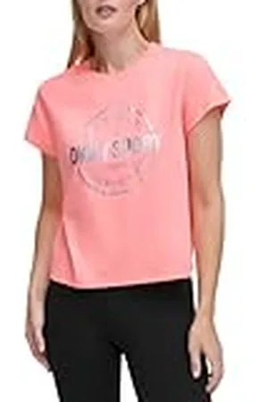 DKNY Metálico Athletic Medallion Logo Cropped tee Camiseta, , XL Mujeres