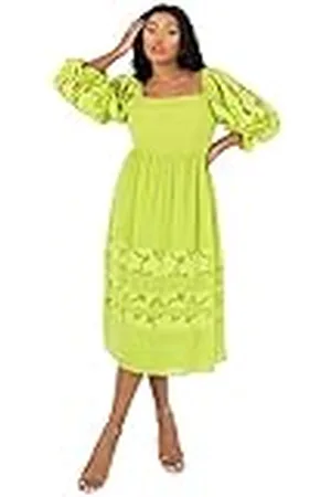 Lovedrobe Ladies Womens Summer Dress Plus Size Curve Midi Square Neck Lace 3/4 Sleeve Everyday Beach Party Wedding Guest Vestido Casual, , 18 para Mujer