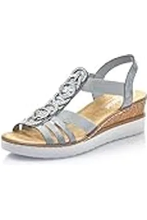 Rieker Mujer Sandalias V38H8, señora Sandalias,Zapatos de Verano,Sandalias de Verano,cómodas,Planas,Azul (Blau / 12),42 EU / 8 UK