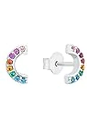QS by s.Oliver Pendientes de plata de ley 925 pendientes de los niños de las niñas, con zirconia cúbica sintetizador., 0,4 cm, plata, arco iris, Viene en caja de regalo de joyería