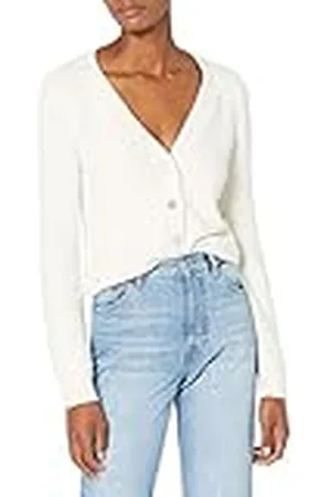 THE DROP Francine Cárdigan Cómodo con Botones Frontales y Cuello en V para Mujer, (whisper white), 4XL Grande