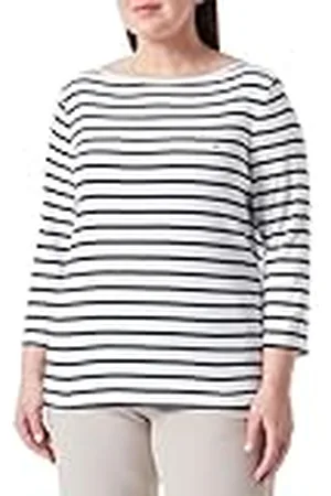 Tommy Hilfiger Camiseta de Manga Larga de Algodón para Mujer, Multicolor (Breton Ecru/Desert Sky), 46