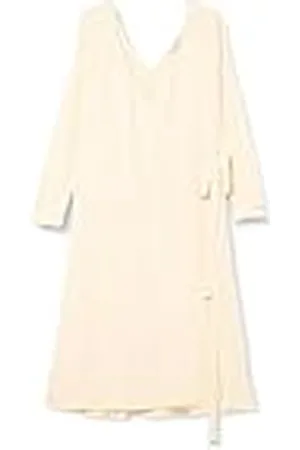 Tommy Hilfiger Vestido para Mujer Smooth Lines Wrap Midi Dress con Manga Larga, Blanco (Calico), 48