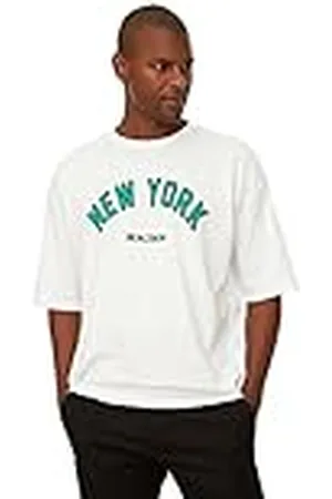 Trendyol Herrenübergroße Passform 100% Baumwolle Runder Kragen Kurzarm Drucken T-Shirt Camiseta, , XL Hombres